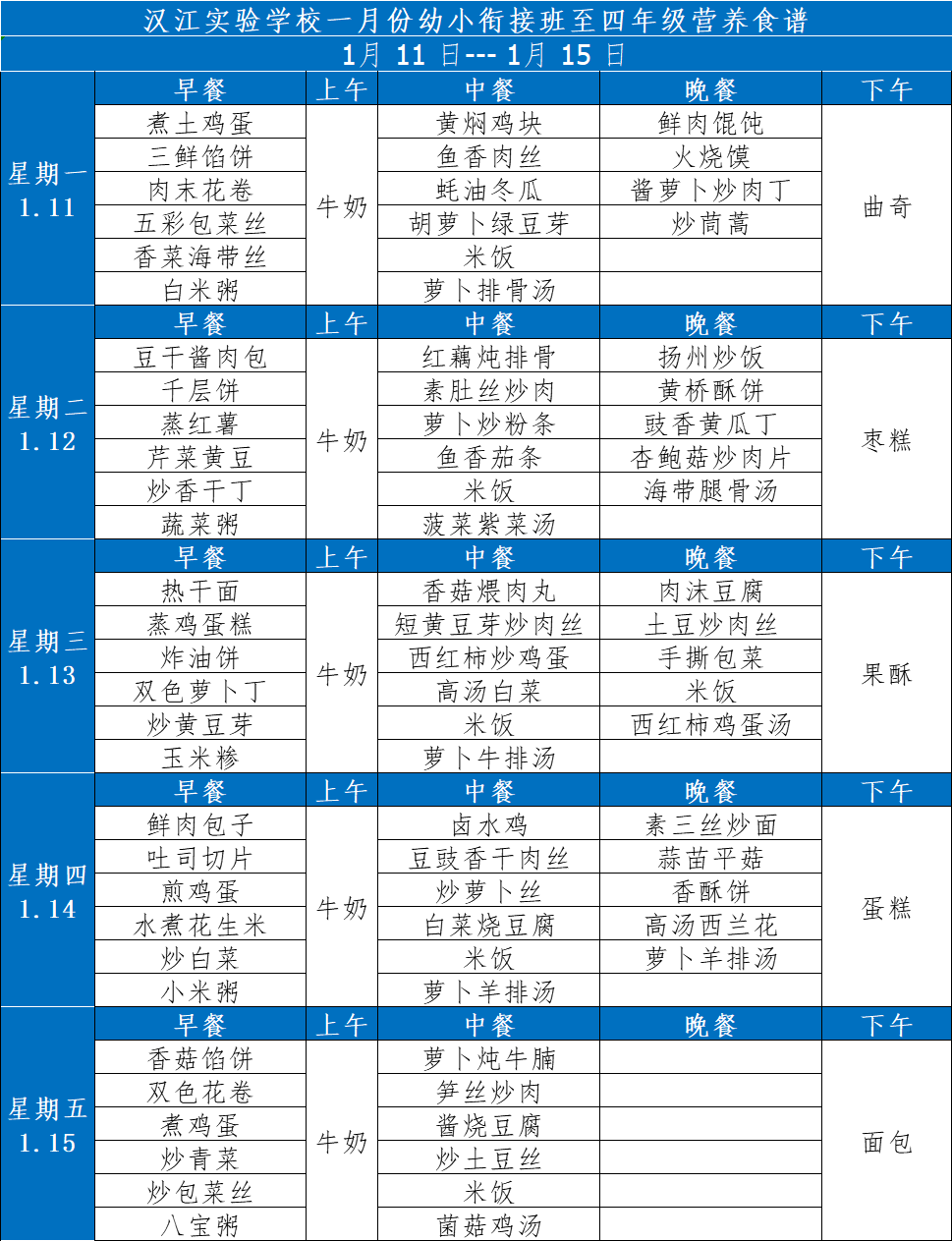 漢江實驗學(xué)校2021年1月11日-2021年1月16日學(xué)生食譜公示